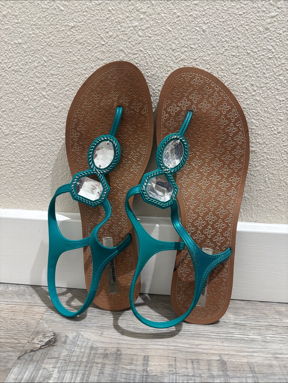 Montego Bay Club Teal Jeweled Thong Sandals